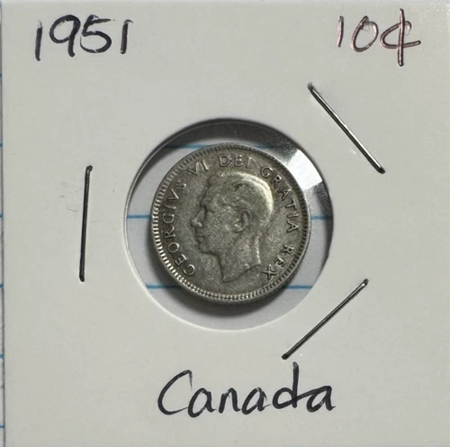 1951 Canada 10 Cents Silver Dime - World Silver Coin
