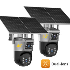 2PCS 4G LTE Cellular Solar Security Camera Wireless Outdoor 2K No WiFi PTZ 360 