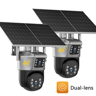 2PCS 4G LTE Cellular Solar Security Camera Wireless Outdoor 2K No WiFi PTZ 360°