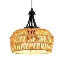 Rattan Pendant Light, 13'' Rattan Chandeliers for Dining Room, Farmhouse Chan...
