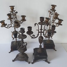 4 French vintage antique candelabra, candlesticks brass, copper, steel, marble,