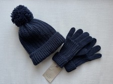 ZARA Kids Girl  s Knit Hat  Gloves Set size Medium Navy Blue, NEW 