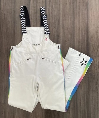 Perfect Moment Isola Racing Ski Pants Bib Snow White/Rainbow Flare Sz Medium