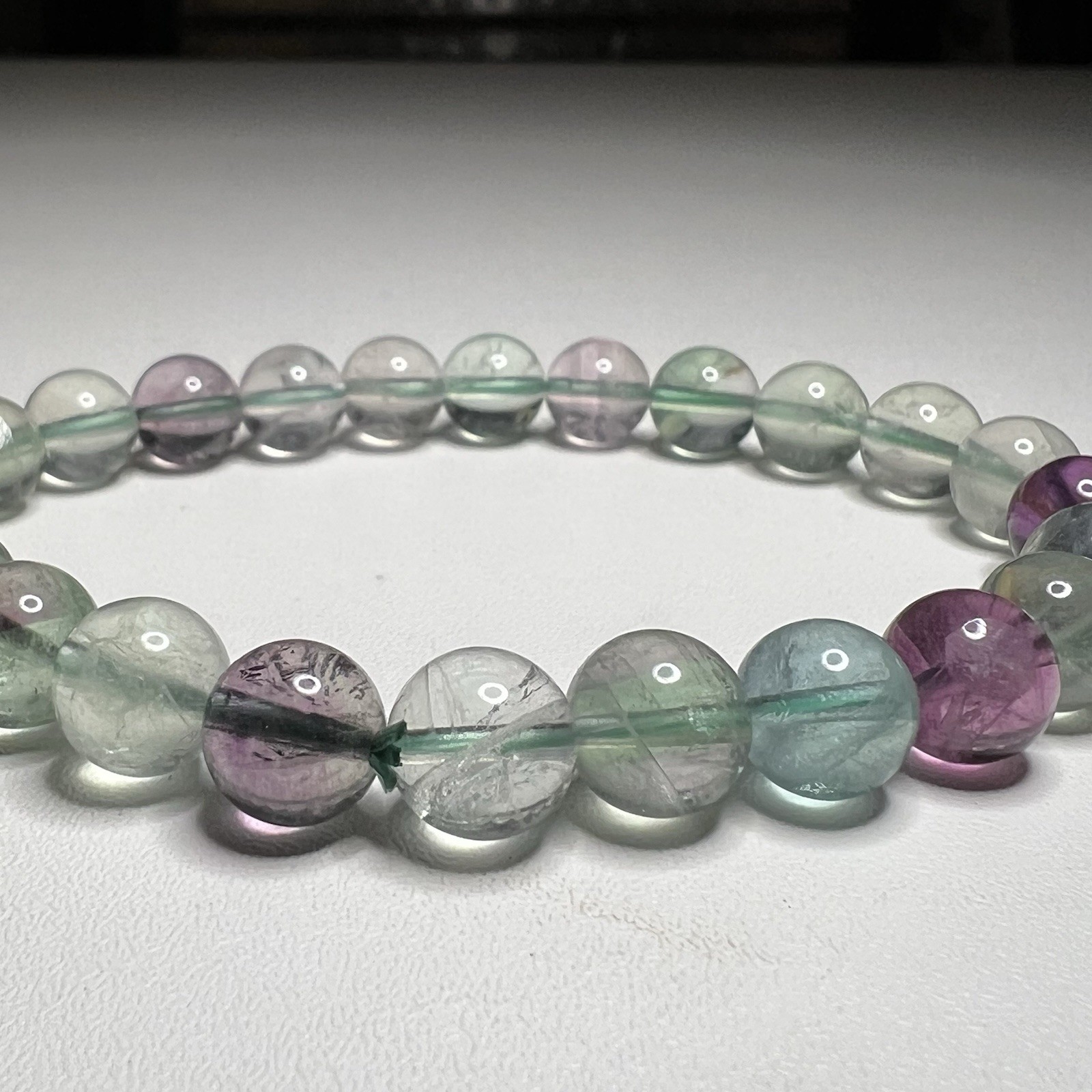 Natural Green Purple Fluorite Beaded Crystal Healing Reiki Stretch Bracelet