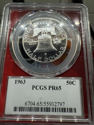 1963 P PCGS PR65 Franklin Half Dollar 50c US Mint Silver Coin.
