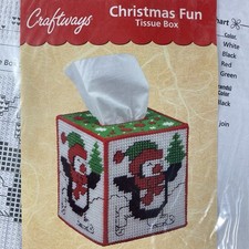 Craftways Christmas Fun Penguin Tissue Box Cover Kit Plastic Canvas Needlepoint