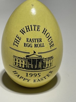1995 White House Easter Egg, yellow in color,  Bill and Hillary Clinton