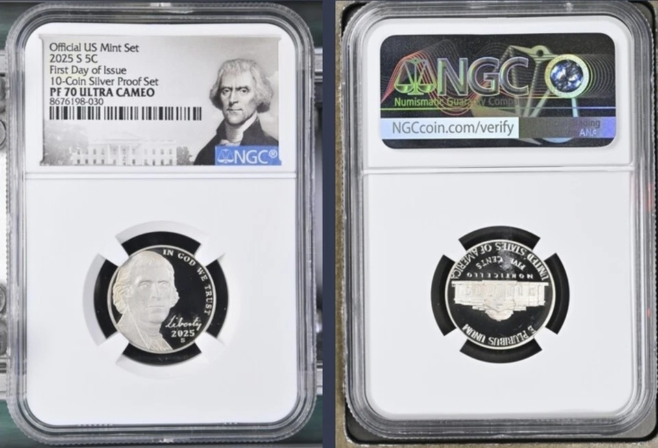 2025 S Jefferson Nickel 5C From 10 Coin Silver Proof NGC PF70 UC FIRST DAY FDI % - Image 2 of 2