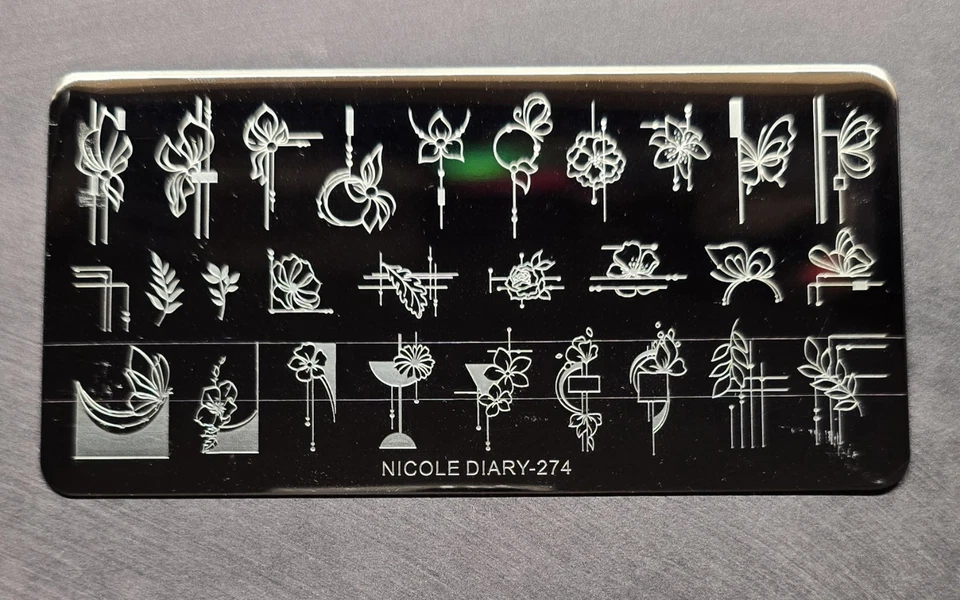 Nicole Diary 274 Placa de Estampilla de Uñas Líneas Cuadradas Moderna Moda Francesa Flor Hoja Foto 2 de 4