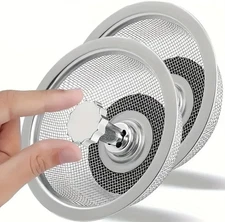2Set Kitchen Sink Strainer With Handle & Stopper – Stainless Steel Drain Filter