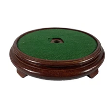 Wooden Round Display Stand Base Green Felt Top Pedestal 9" Diameter Footed Decor
