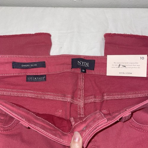 NYDJ Pink Denim Sheri Slim Jeans Ankle Raw Hem Lift Tuck Size 10 NEW - Picture 8 of 12