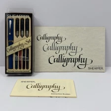 Sheaffer Calligraphy Set Blue Pen w/ 4 Nibs & Guides Vintage USA Fountain Kit