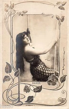 BE328 vintage photo card RPPC woman woman Manon Ogerau Paris swing