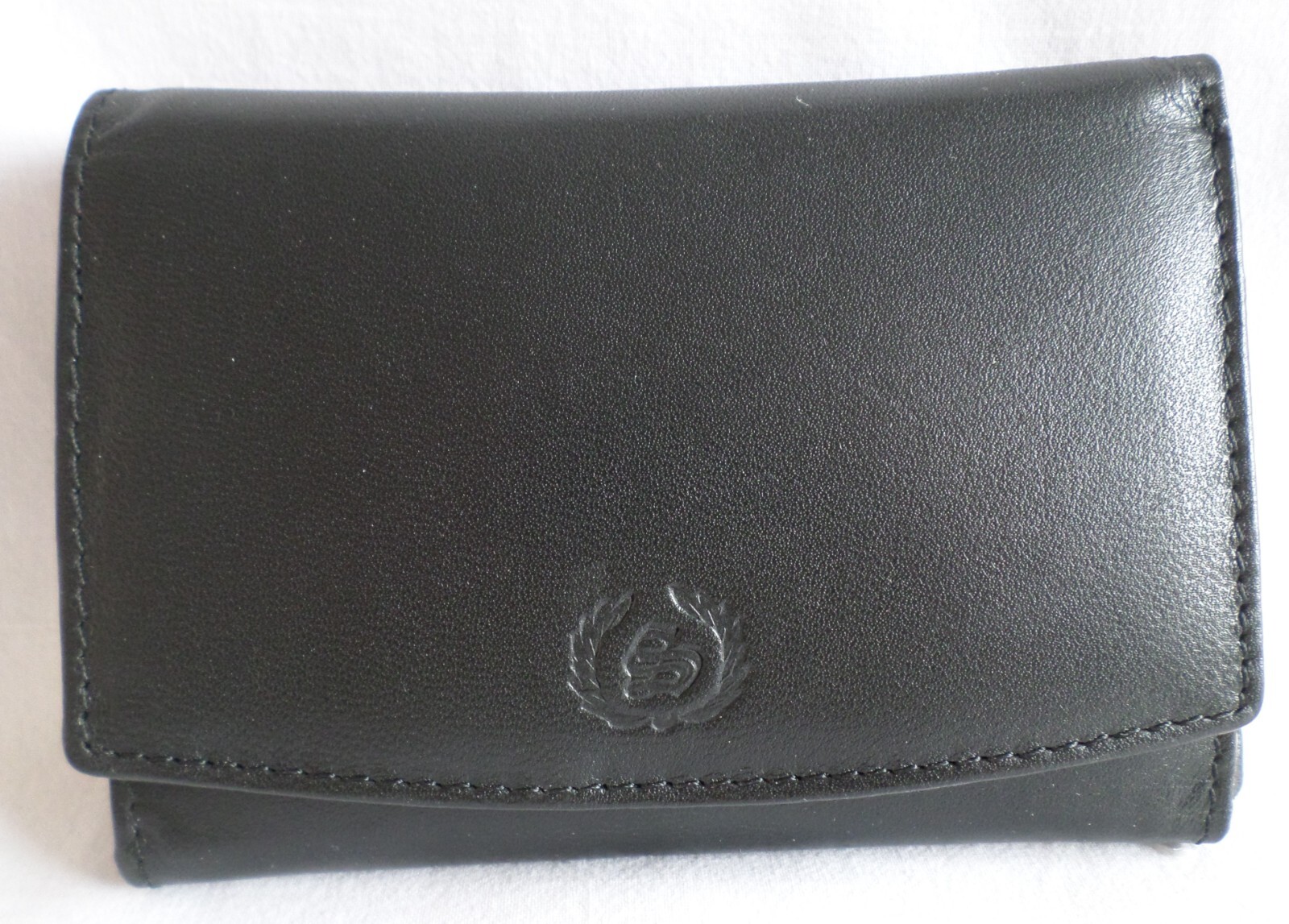 New Genuine Leather Tri Fold Wallet in Black Cards Notes coins