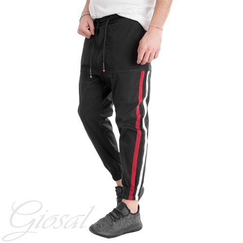 Pantalone Uomo MOD Panta-Tuta Elastico Cavallo Basso Righe Laterali Nero  GIOSAL | eBay