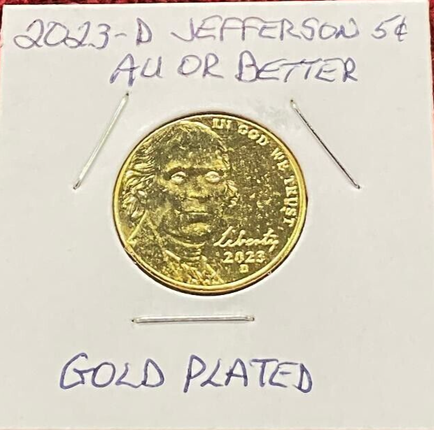 2023-D JEFFERSON GOLD PLATED NICKEL UNCIRCULATED, VERY NICE (c065