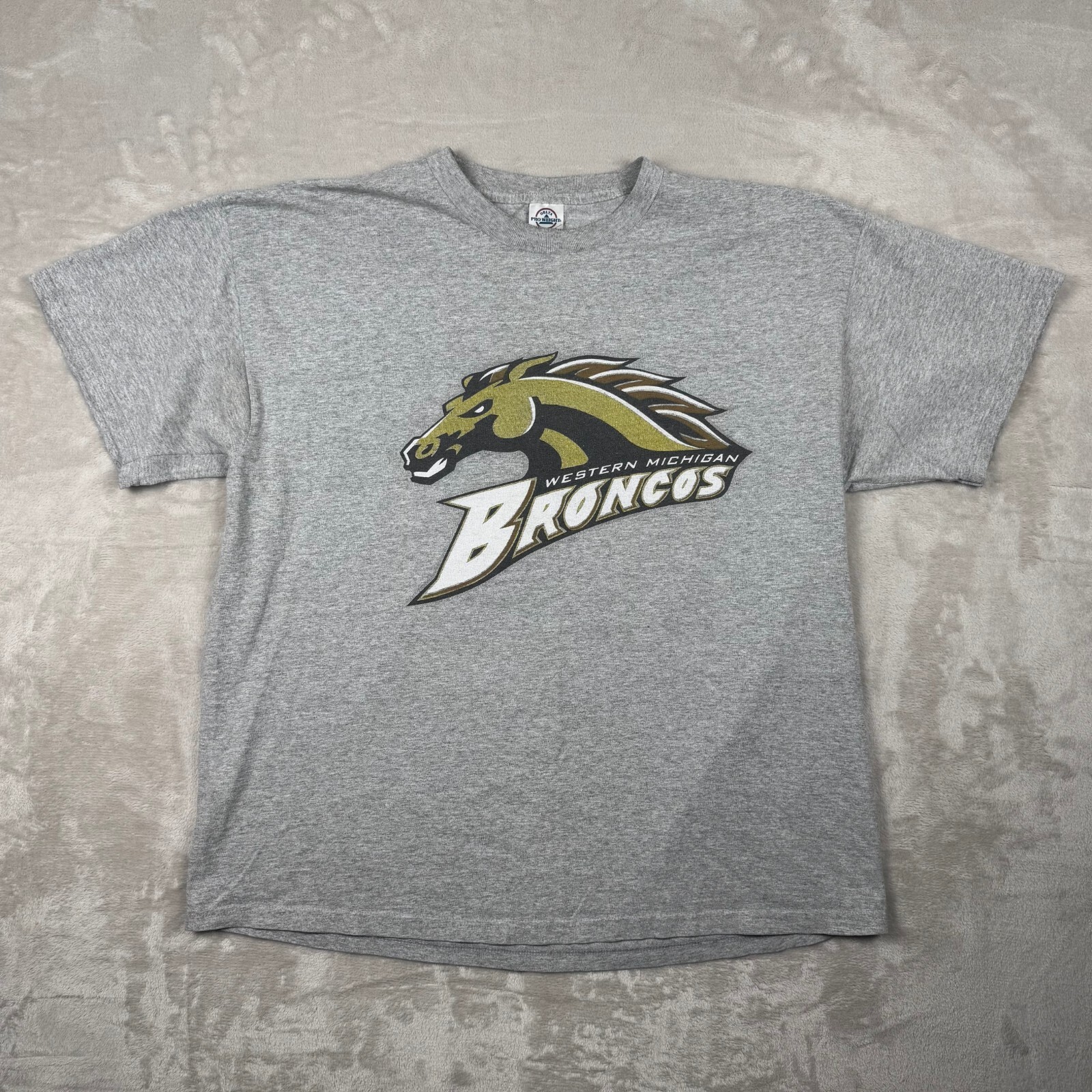 Vintage Y2K Western Michigan University Broncos T Shirt XL Gray Detla Tag