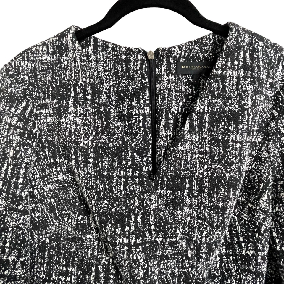 Vestido Donna Karan New York Imitación Botón Envolvente Manga Larga Talla 4 Negro Blanco Foto 3 de 4