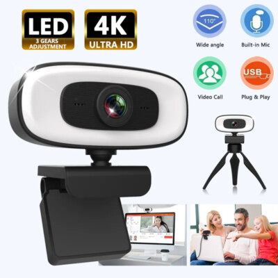 4K HD USB Webcam Fill Light Web Camera With Microphone for PC Latop Computer