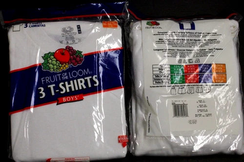 6 Pack of Fruit of the Loom Boys' Cotton T-Shirt -XLarge 14-16 T White H-59-64"