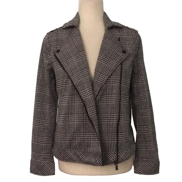 Two by Vince Camuto Moto Jacket XS Black White Check Plaid Blazer