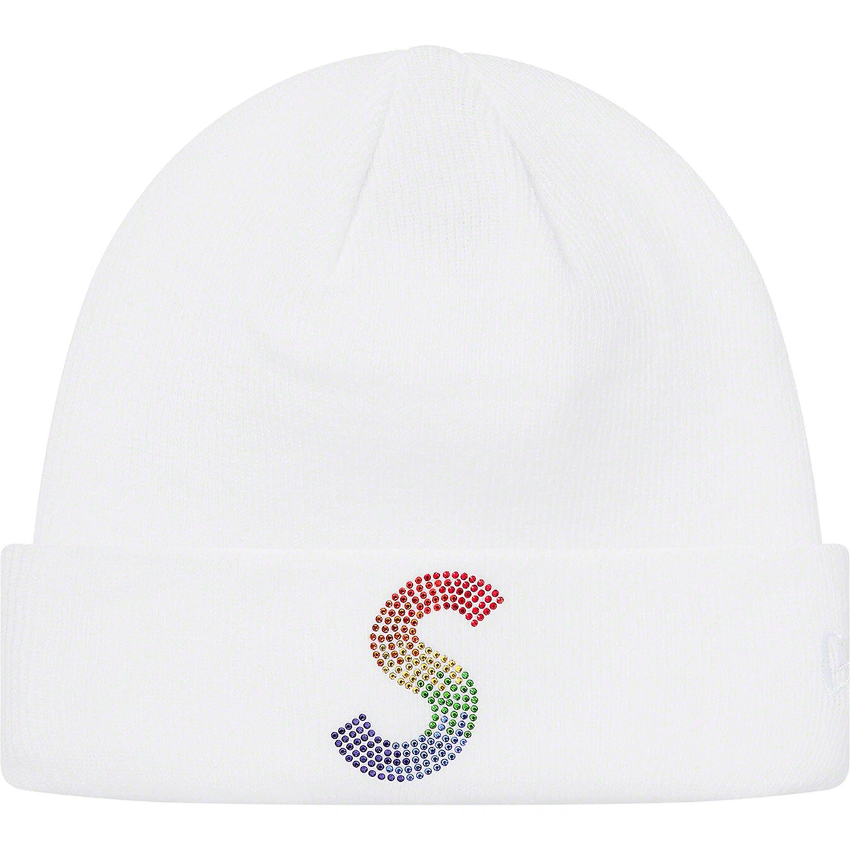 ✔️ Supreme x New Era Swarovski Rainbow S Logo Beanie White