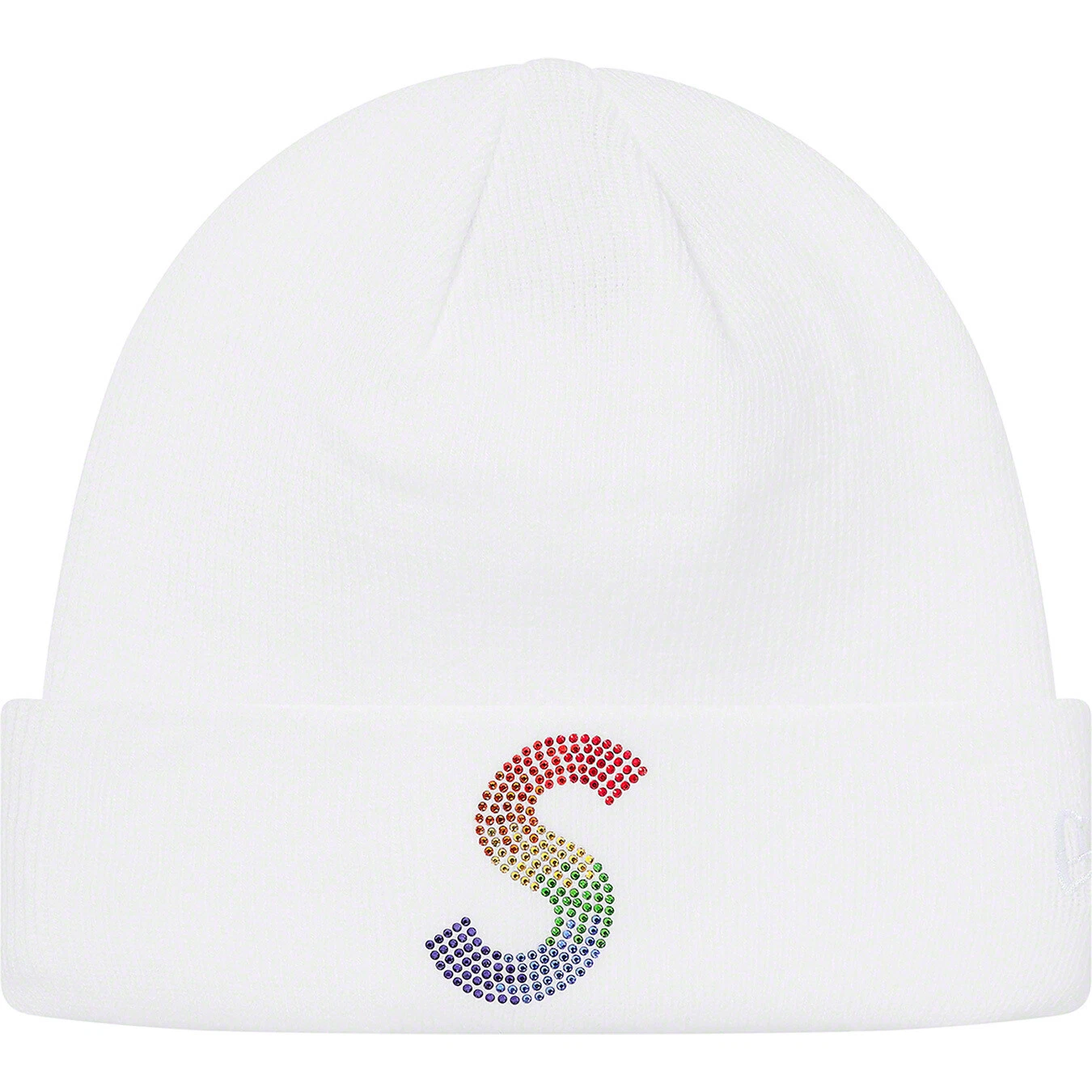 ✔️ Supreme x New Era Swarovski Rainbow S Logo Beanie White ?SAME DAY SHIPPING?