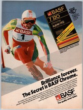 BASF VHS Tape World Cup Skiing - 1986 Vintage Print Ad Ephemera