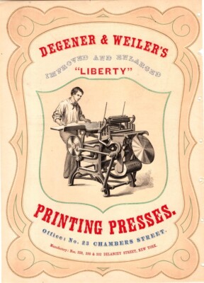 Add Sheet for Degener & Weilers Improved And Enlarged ''Liberty'' Printing Presses