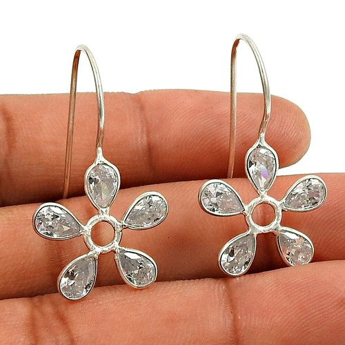 Gift For Her Natural Cubic Zirconia Dangle Vintage Earrings 925 Silver M41 - Picture 5 of 7