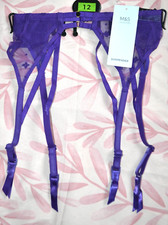 LADIES M&S PURPLE EMBROIDERED MESH SUSPENDERS BELT SIZE 12 - BNWT