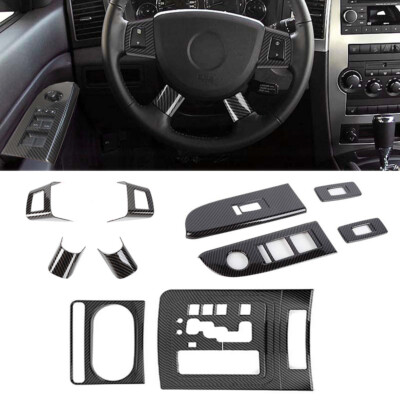 Carbon Fiber Steering Wheel Gear Shift Cover Trim for Jeep Grand Cherokee 06-10