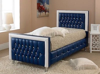 TIME4DREAMZ Blue Leather Bed 3FT 4FT6 New Exclusive Perfect For Boys Kids Girls Bedroom
