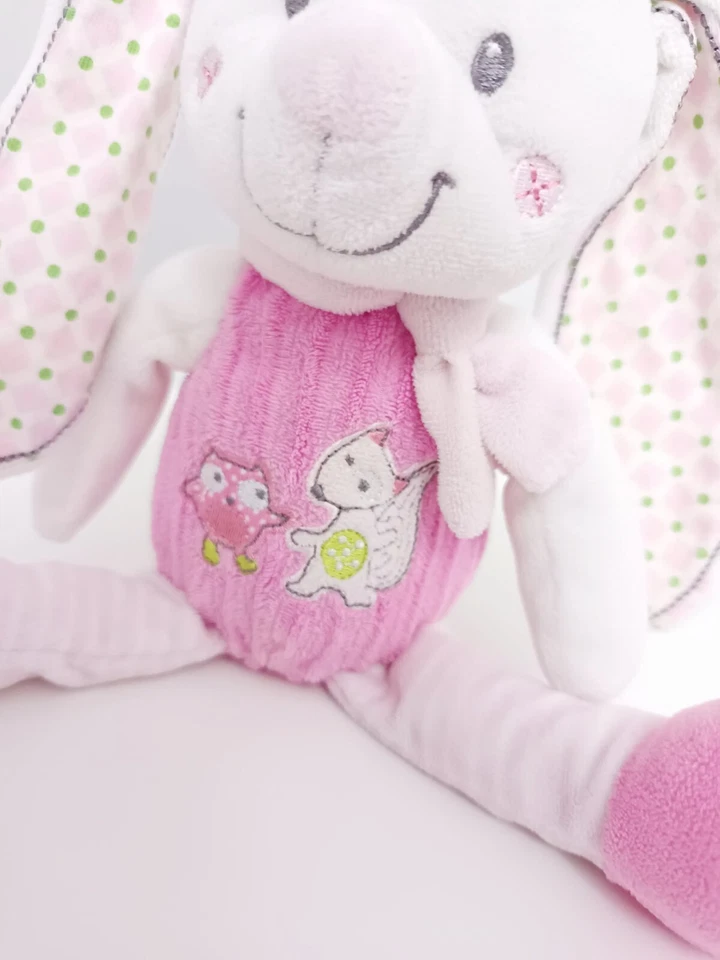 Peluche/Doudou Lapin Blanc Rose Chouette Écureuil 29cm - Mots D'enfants Leclerc - Photo 3/4