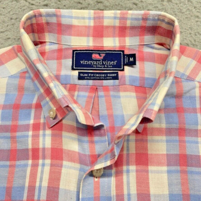 Vineyard Vines Slim Fit Crosby Shirt Mens Medium Plaid Cotton Linen 1W1533