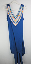 South Main Blue Embroidered High Low Dress S/M Boho Festival V Neck Sleeveless