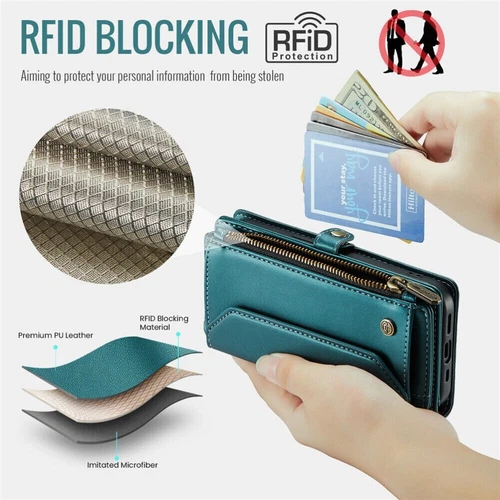 For iPhone 16 15 14 13 12 Pro Max Plus Case Wallet Leather ZIP Bag Strap Cover - Picture 79 of 84