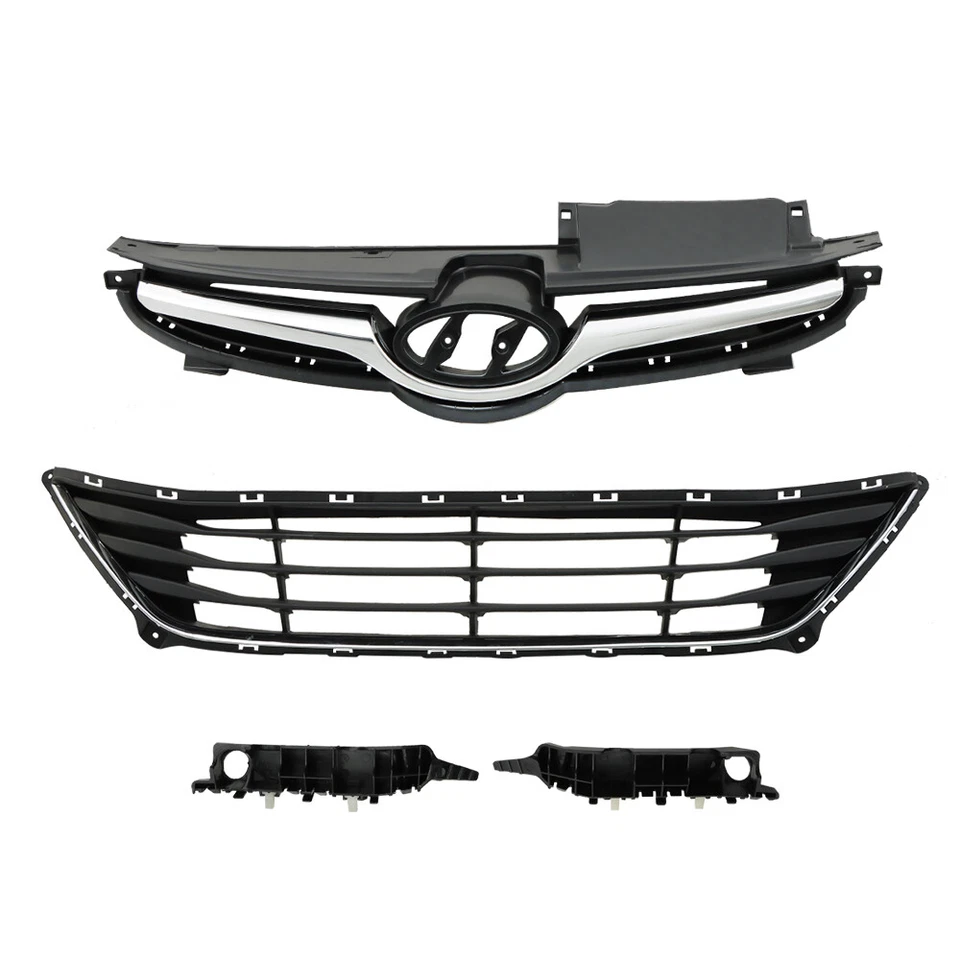 Front Upper Lower Grilles & Bumper Brackets Set For 2014-2016 Hyundai Elantra Foto 2 de 4