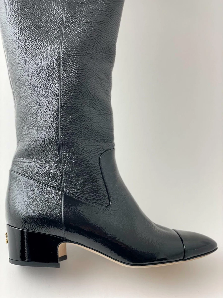 CHANEL 2020 Patent Leather CC Logo Cap Toe Over The Knee High Tall Boots  $2025