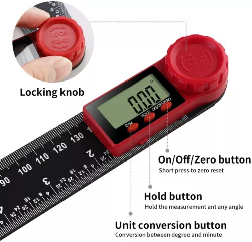 Digitaler Winkelsucher Winkelmesser (8 Zoll/200 mm) Messlineal mit LCD-Display - Bild 6 von 9