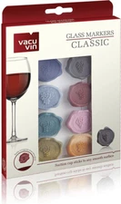 Classic Glass Markers, Set of 8 from VacuVin New In Box Suction Wax Seals