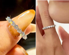 Real MOISSANITE 925 Sterling Silver Ring + Box Half Eternity GRA Sparkly Dainty