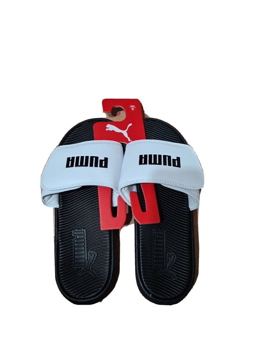 PUMA Men s Slides Size 9 White Black ADJUSTABLE Sandals NEW eBay