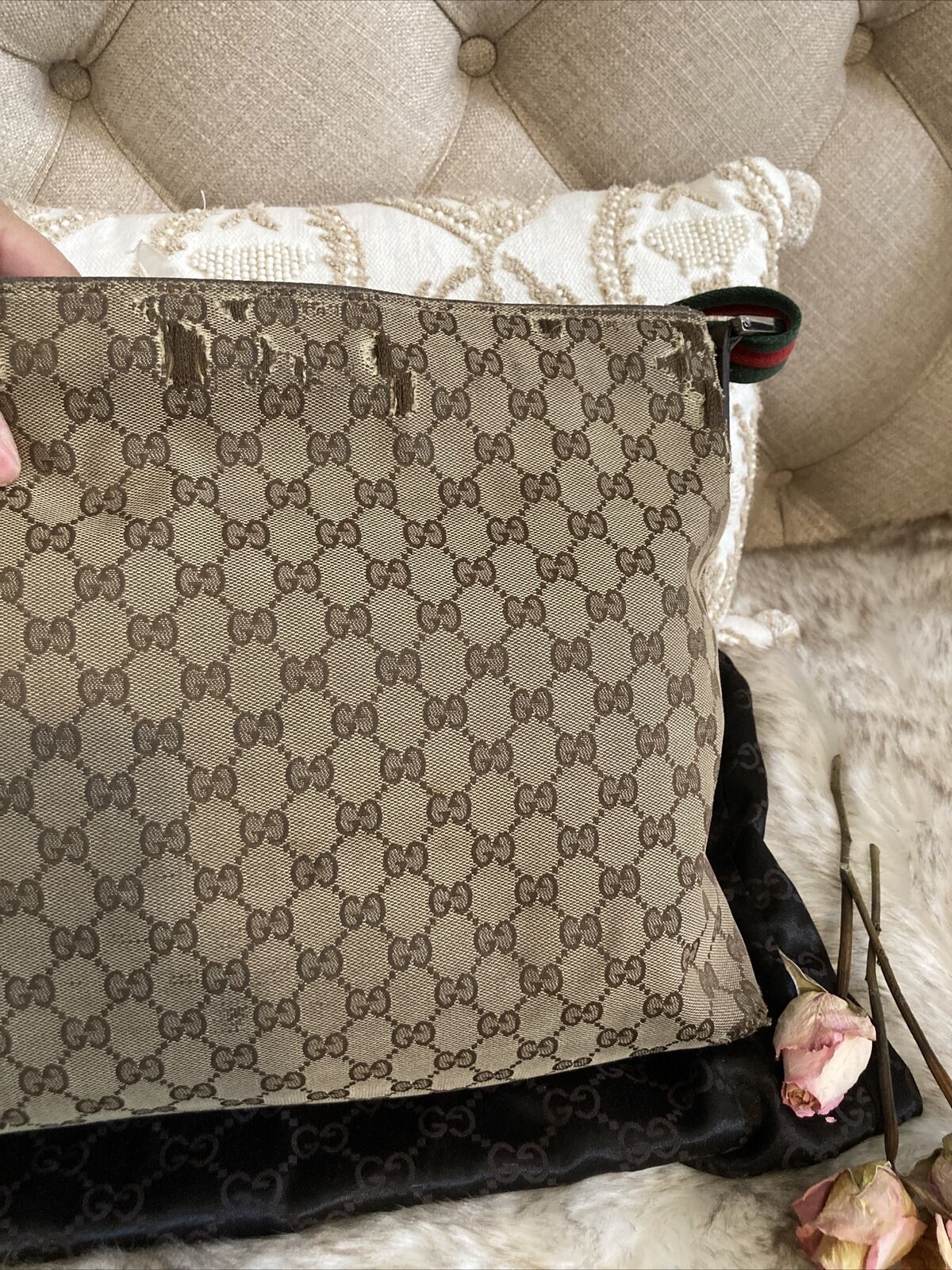 Gucci Web Signature GG Canvas Pochette - LabelCentric