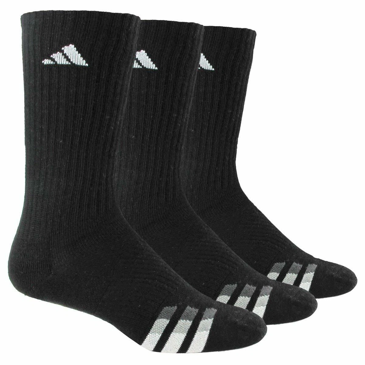 adidas Men's Solid Crew Socks Front Logo Sports Sock Black 3 Pairs Per Pack  9-11