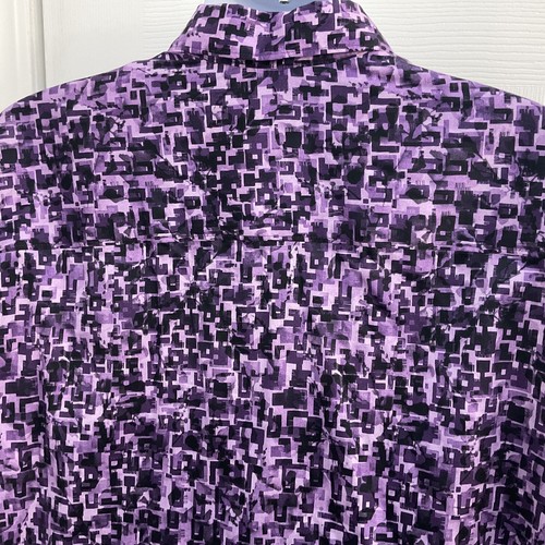 Robert Graham Geometric Flip Cuff Long Sleeve Stretch Purple Black Shirt BIG 1XL - Picture 3 of 8
