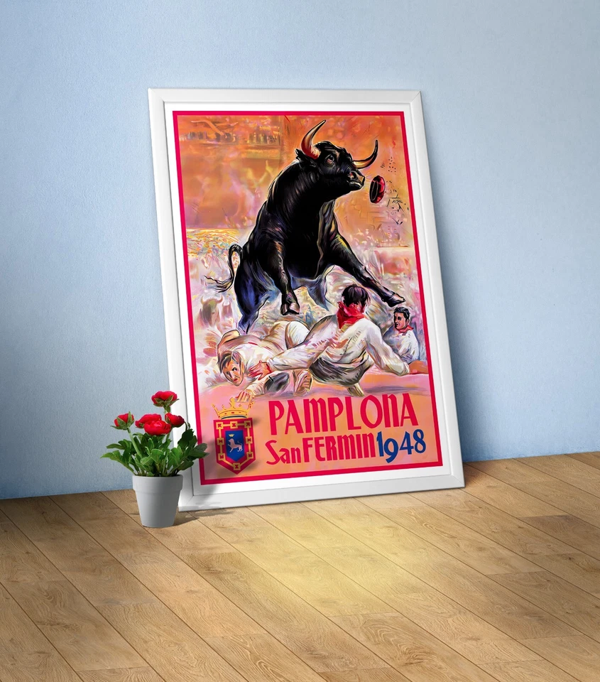 Spain, Pamplona, San-Fermin / Sanfermines, 1948 — Retro corrida travel poster - Image 3 of 4