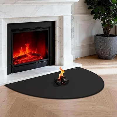 24x42 Inch Fire Resistant Fireplace Mat and Hearth Rug Black Stylish Protection