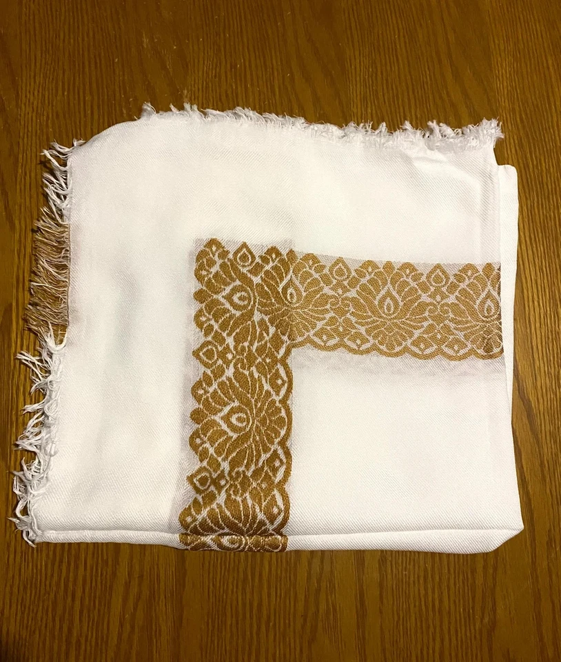 Lenço branco exclusivo Gold Line, bandana do deserto Kofya, vestido árabe estilo antigo vintage - Imagem 4 de 4